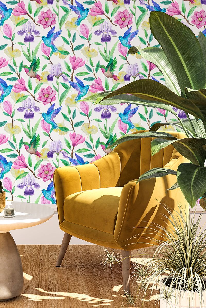 Hummingbird Pattern Wallpaper | Wall Murals by Green Planet Home Décor – Green Planet Print