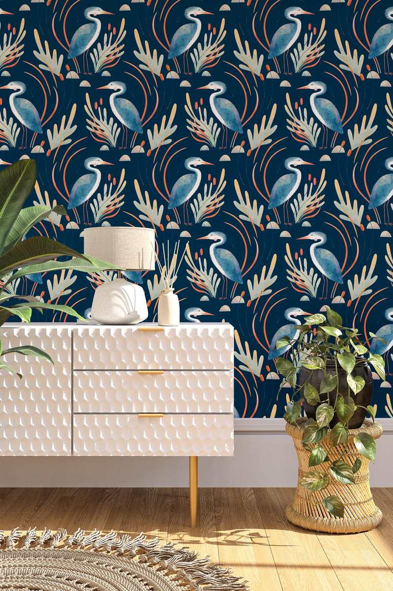 Peel & Stick Blue Heron Wallpaper Nursery Wallcoverings by GP Green